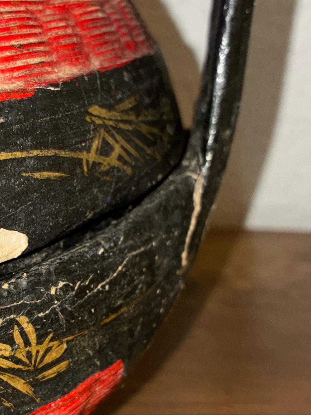 Vintage Chinese Peranakan Wedding Basket Hand Painted Black Red Bamboo rare - Picture 8 of 16